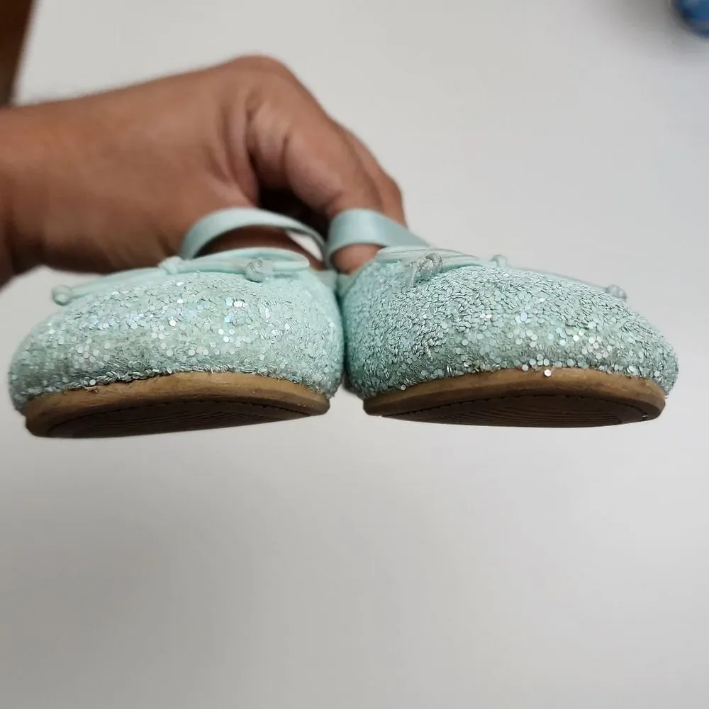 H&M Disney Girls Aladdin Jasmine Mary Jane Turquoise Ballet Flats Shoe Size 12.5